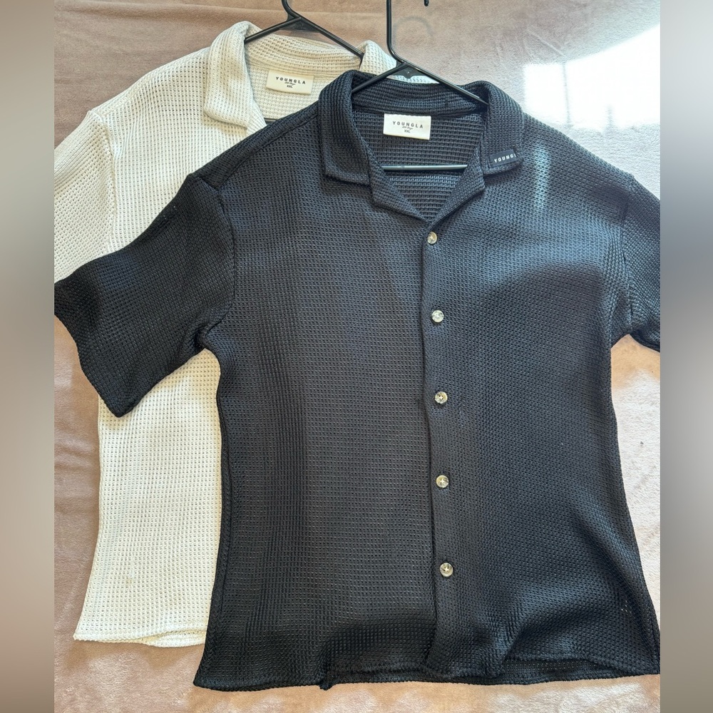 YoungLA Breathable Button-Down Shirts Bundle (Black & Cream) – Men’s XXL
